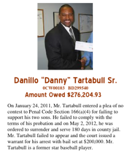 Former Phillie Danny Tartabull is one of LA's "Most Wanted" ... and not as a ballplayer. 