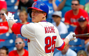 Ashe got off to a hot start in April, but had more recently cooled before snapping a 6-game hitless streak this week. He is supposedly no longer the third baseman of the future. Photo Credit: Philadelphia Phillies 