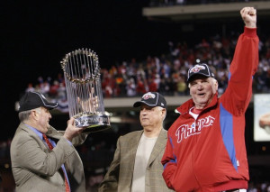 Pat Gillick (center) was instrumental in helping Montgomery (left) and former Phillies skipper Charlie Manuel bring a World Series to town in 2008. Photo credit - 