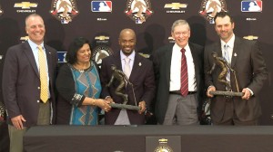 Jimmy Rollins (center) and Chicago White Sox Paul Konerko (right) are sharing one of baseball's most cherished honors. Photo credit - Phillies.com